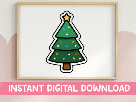 Kawaii Christmas Tree Sticker Graphics for T-Shirt Designs