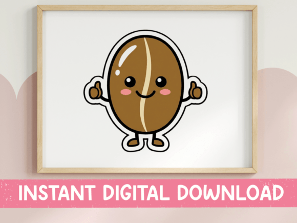 Kawaii Coffee Bean Sticker: Graphics for T-Shirt Designs