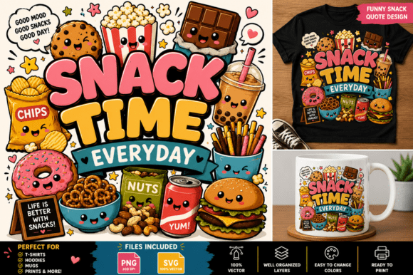 Snack Time Everyday: Fun Graphics for T-Shirt Designs